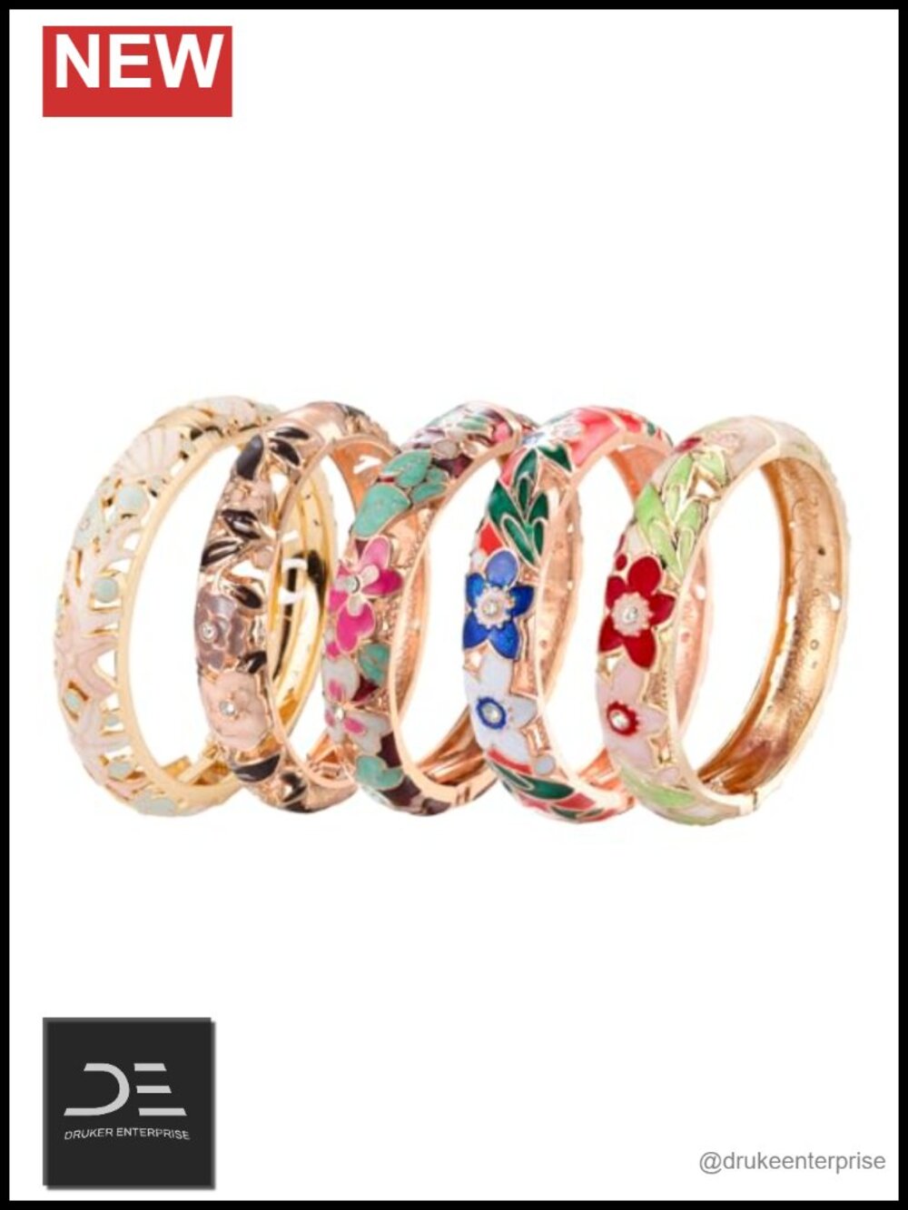 5 Pack Enamel Bangle Bracelets Gold Plated Rose Gift Women
